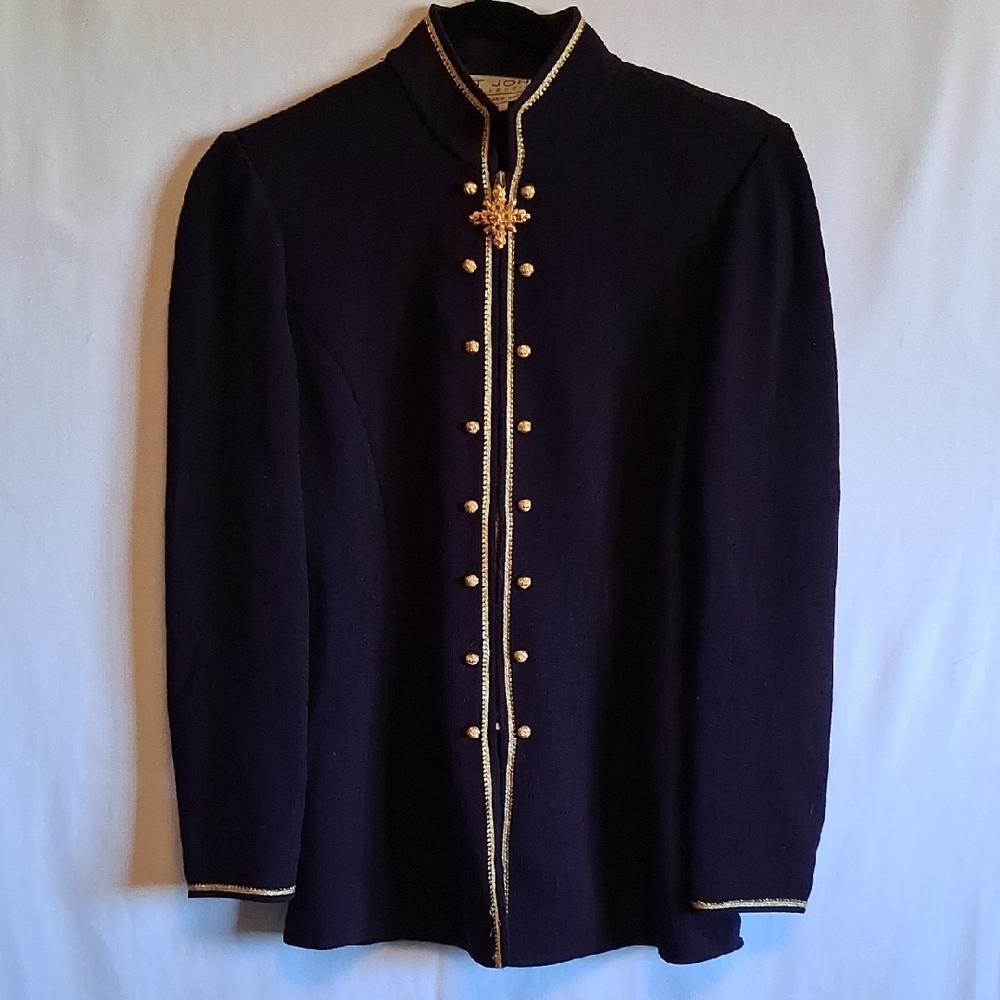 NWOT-St. John Knit Dark Merlot Jacket with Gold Details & Medallion